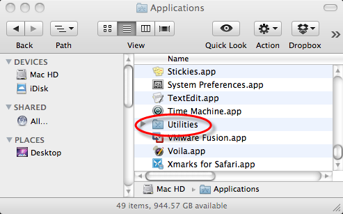 Mac applications with utilities circled